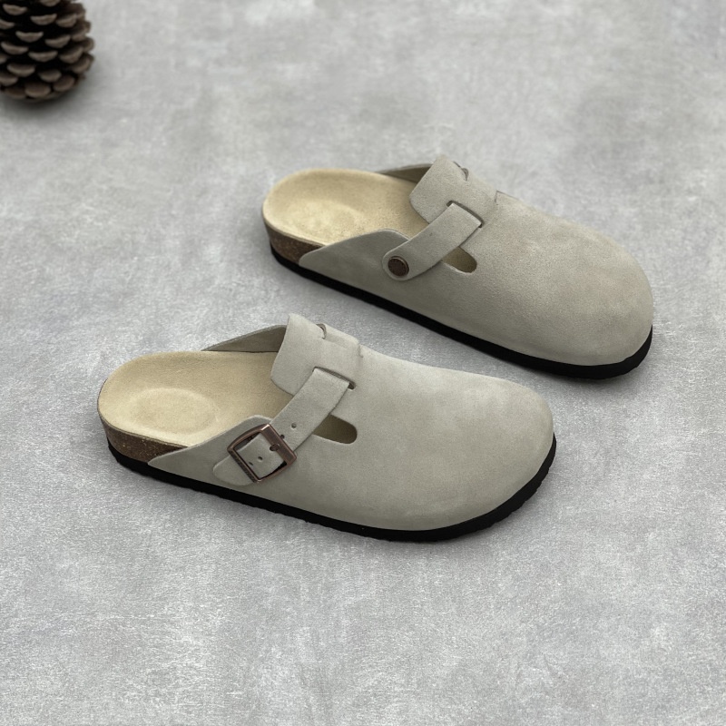 2025新款夏季手工真皮勃肯半拖软皮包头厚底拖鞋时尚百搭真皮