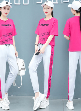 2026新款纯棉跳舞休闲运动服套装女短袖夏季广场舞服装洋气两