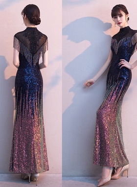 2025新款黑色晚礼服气场女舞台演出长款名媛宴会气质高端鱼