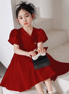 2025新款女童礼服公主裙小主持人红色钢琴演奏演出服儿童西装