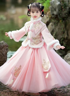 2025新款女童汉服冬季儿童旗袍女宝拜年服唐装秋冬冬装套装洋