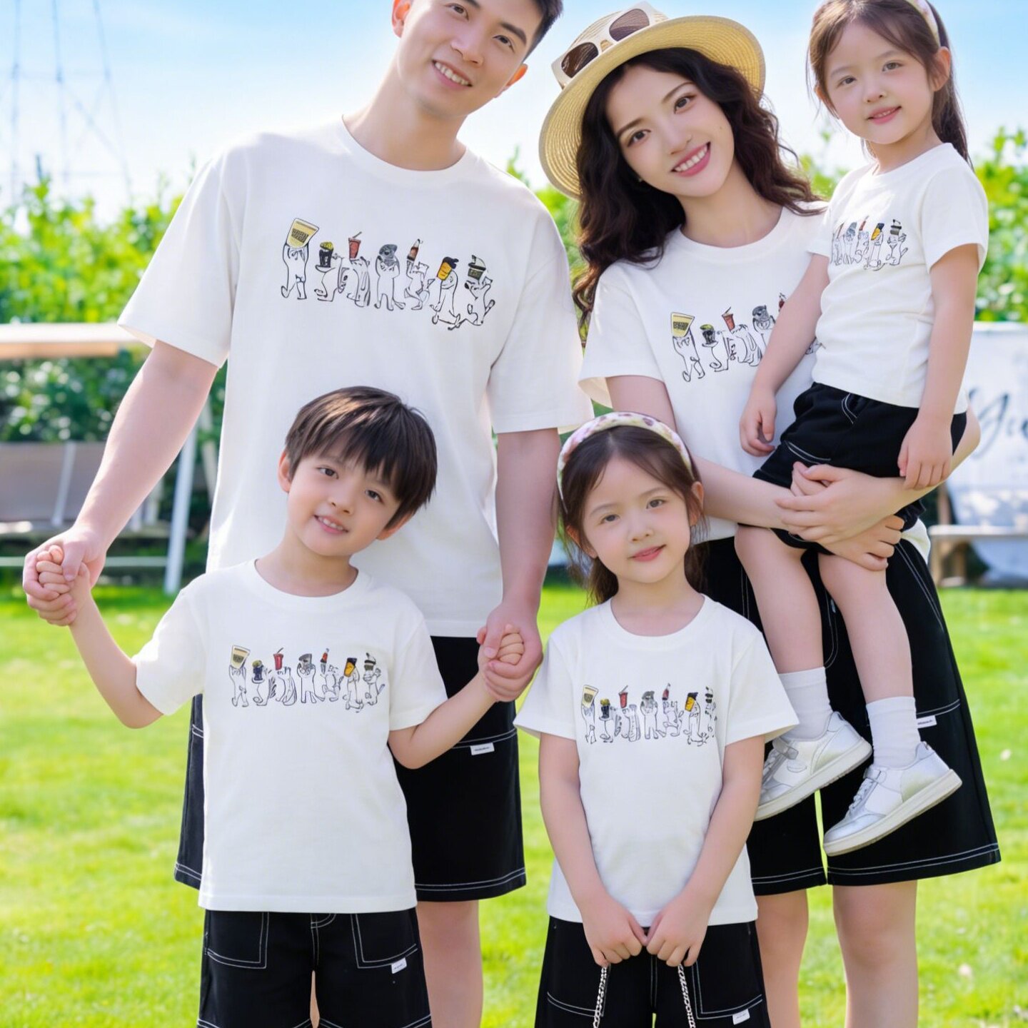 2026新款夏季母女短袖亲子装一家三口套装两件套全家装高