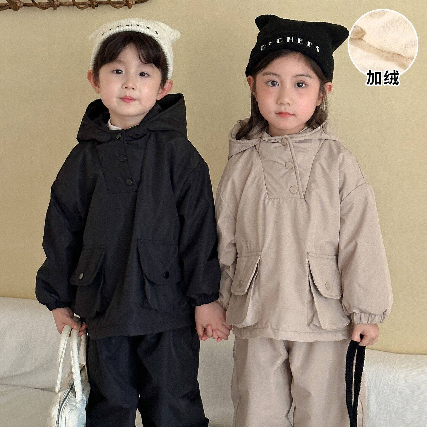 2025新款儿童秋冬季套装男女童加绒宝宝保暖冲锋衣外套裤子两