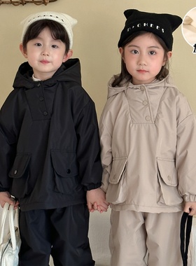 2025新款儿童秋冬季套装男女童加绒宝宝保暖冲锋衣外套裤子两