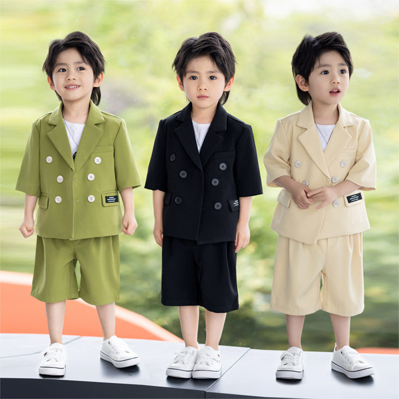 2026新款儿童西装夏季男童休闲套装短袖帅气英伦小西服主持人演出