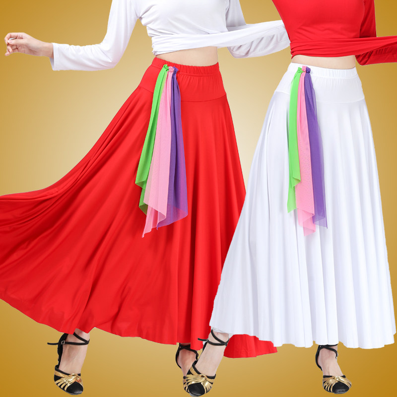 大妈舞蹈演出服长裙`新款广场舞裙大摆裙民族风裙子跳舞裙半身裙