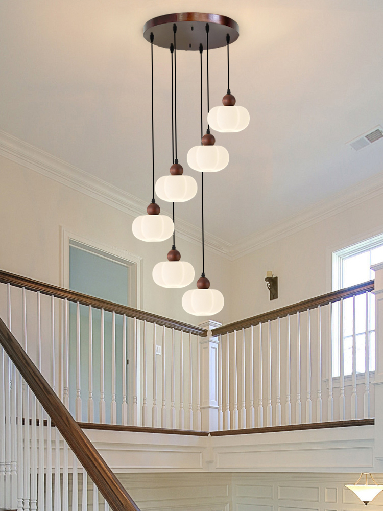 楼梯吊灯中世纪风格现代简单覆式旋转空心楼梯井阁楼高端长线楼梯