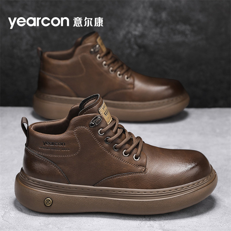 意尔康马丁靴男士2026新款超火爆款休闲皮鞋春秋冬季中帮工装短靴