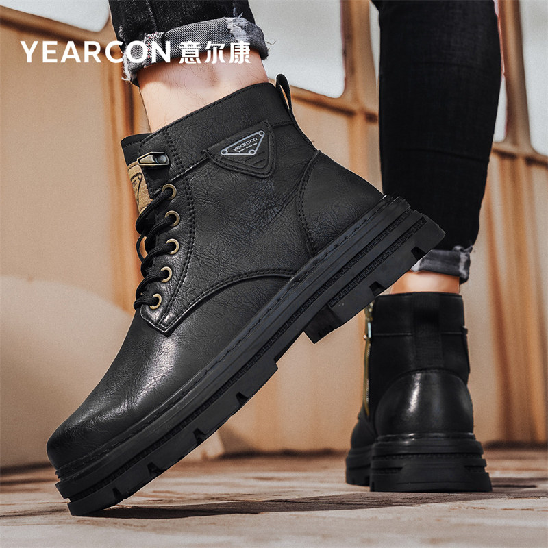 意尔康马丁靴男鞋春秋季2026新款爆款英伦风工装鞋男士中帮皮短靴