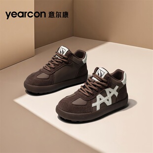 意尔康女鞋2026新款秋冬季复古德训鞋女士厚底增高休闲运动板鞋潮