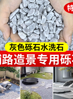 浅灰色天然砾石庭院铺地铺路水洗石小石头日式枯山水造景洗米石