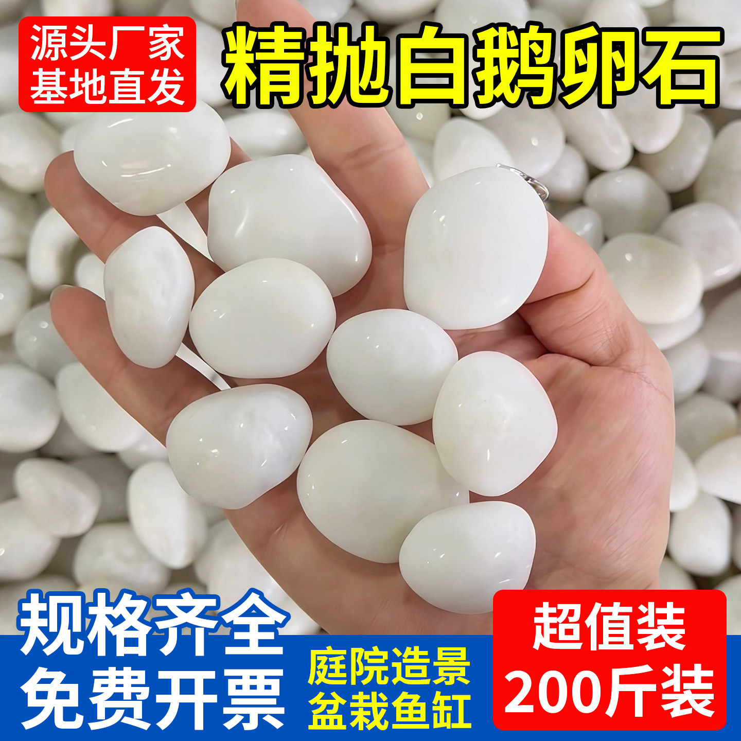 200斤白色鹅卵石子批发石头天然原石园林庭院铺地鱼室内造景装饰