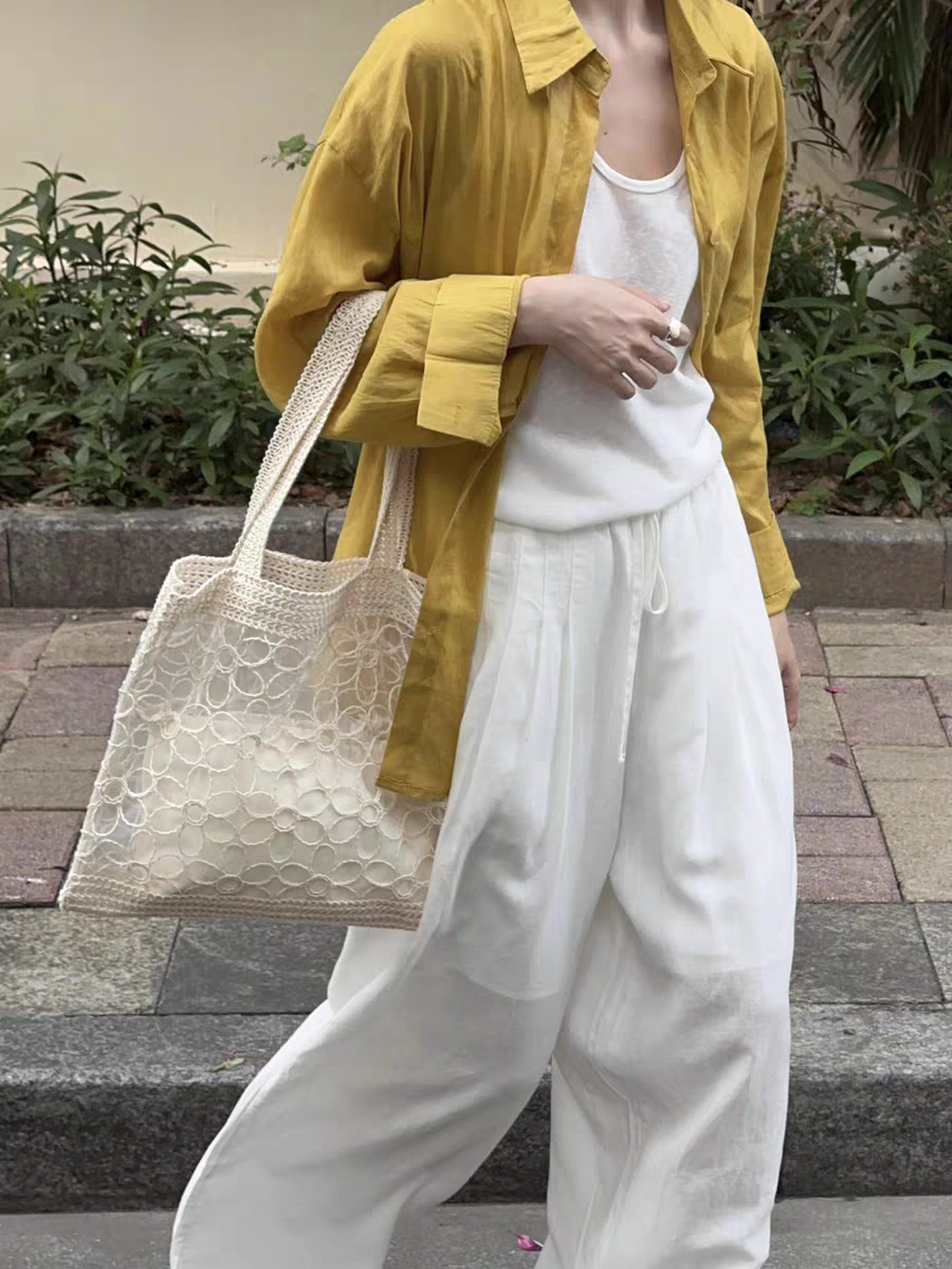 2026春夏新款蕾丝花朵网纱托特包女大容量单肩编织包度假风沙滩包