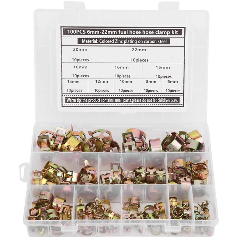 60/100pcs盒装镀彩锌弹y性箍圈6-22mm组合卡箍抱箍管夹套装