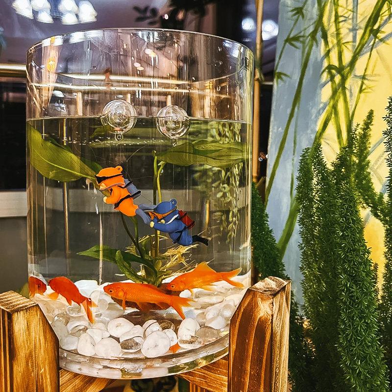 塑料鱼缸桌面客厅小型透明防摔亚克力圆形圆柱形高透超白仿玻璃