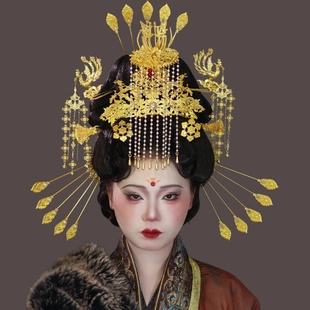 姣梨妆台原创女帝冠冕金色头饰唐风妆造