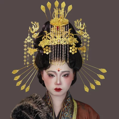 姣梨妆台原创女帝冠冕金色头饰唐风妆造