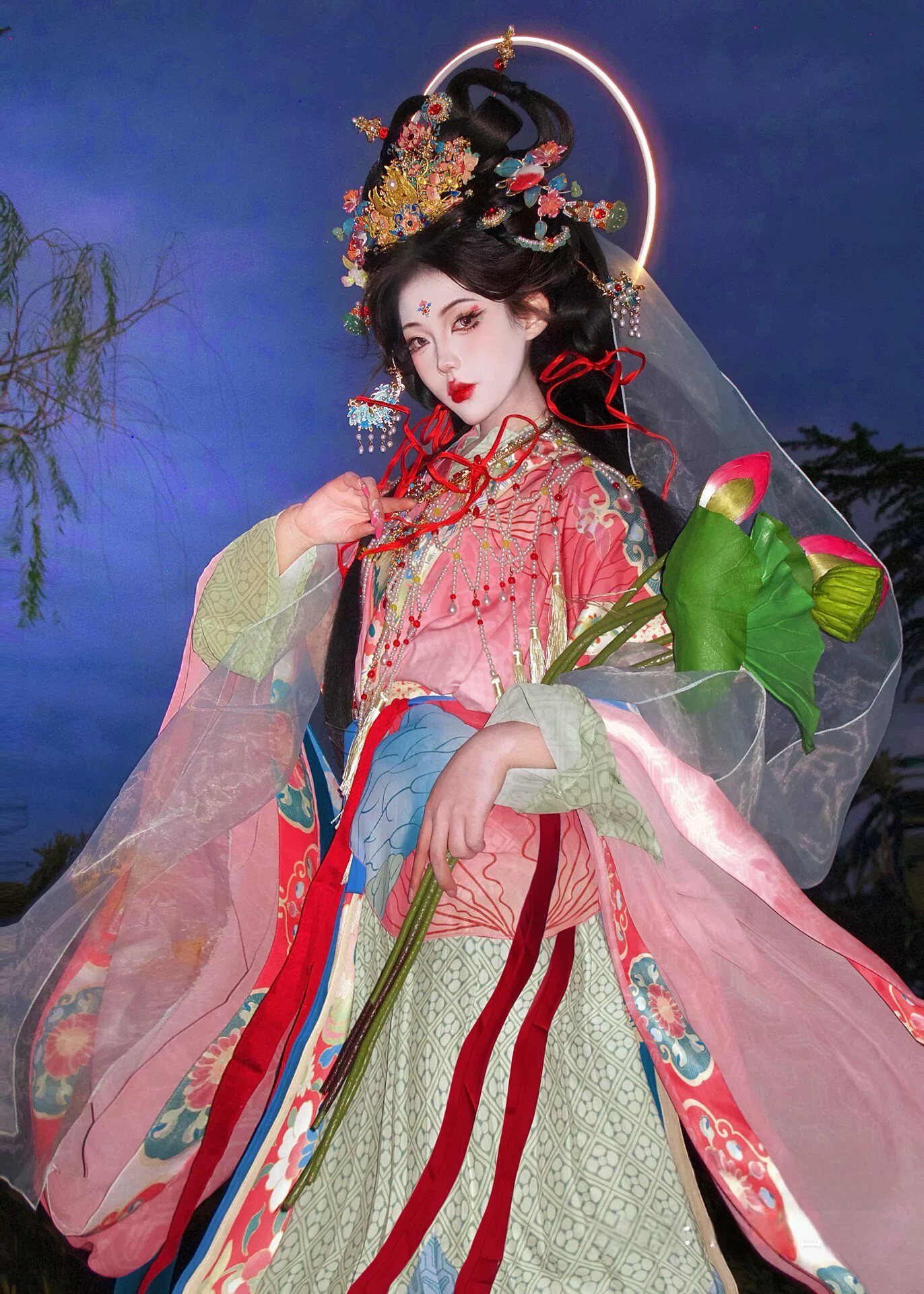 姣梨妆台烧小神仙粉蓝汉服发饰套装含发冠发簪发钗步摇