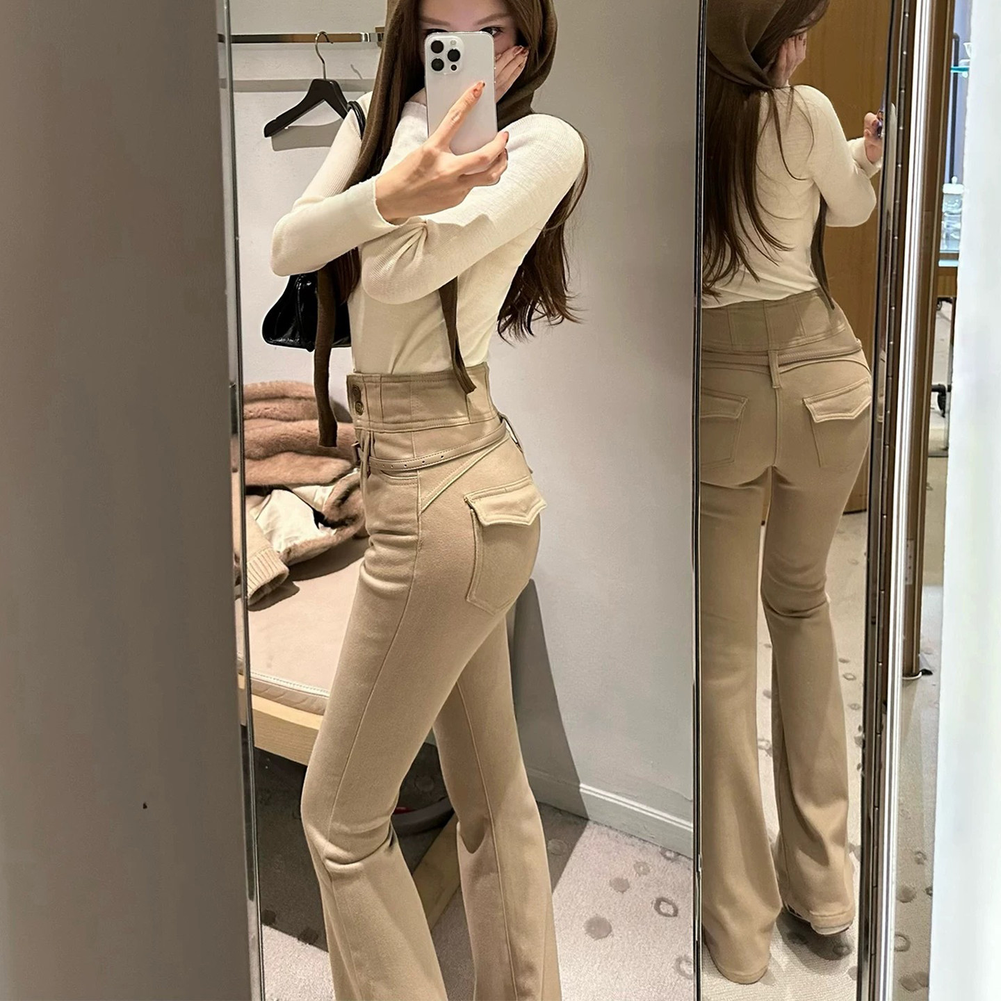 樊樊同款「神裤5.0酒杯腰」常规/小个子版薄绒感微喇牛仔裤+腰带