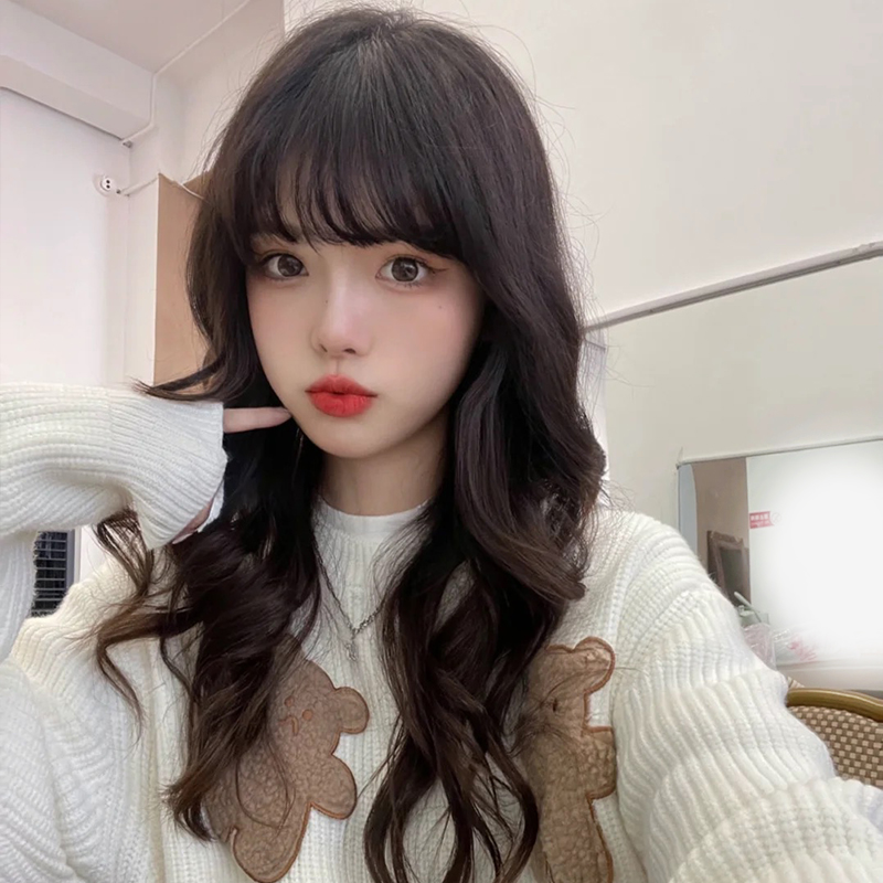 2021年潮流发型女款,2021最新款发型女圆脸 假发女长发2021年时尚新款长卷发型全头套式齐刘海自然网红假发套