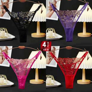 2025新品 时尚 高颜值内裤 女刺绣花朵蕾丝透明纯棉裆部女三角裤