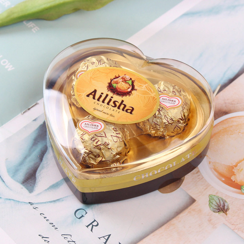 爱丽莎三粒金色巧克力情人节心形礼盒装果仁结緍喜糖休闲零食