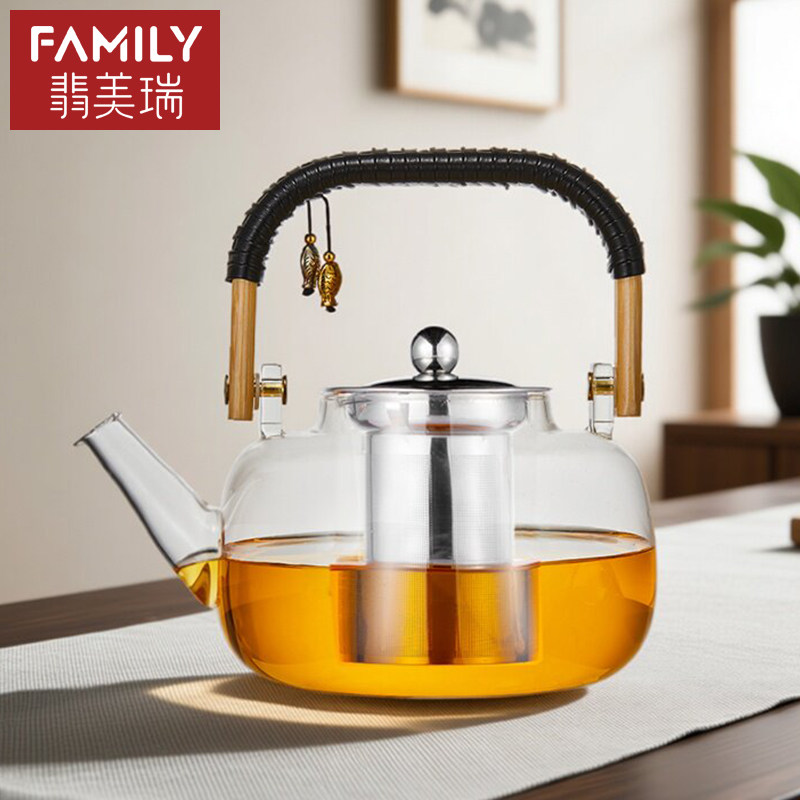 高硼硅玻璃煮茶壶电陶炉烧水壶加厚耐热不锈钢内胆提梁壶围炉煮茶