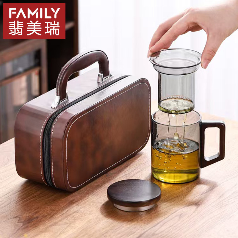 轻奢便携式玻璃茶具旅行套装手提箱户外泡茶杯茶壶养生功夫茶水壶