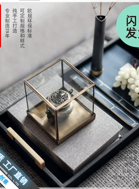 家居摆件观音佛像玻璃罩子铜雕刻工艺品铜底座防尘透明展示盒小号
