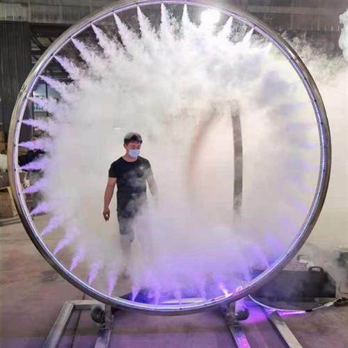 不锈钢水雾门喷雾门圆环雕塑烟雾门雾森景观圈网红户外雾化门定制