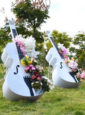 户外不锈钢大提琴音符雕塑售楼小品婚庆铁艺道具园林景观装饰摆件