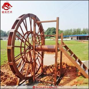 大型防腐木质水车定制民间传统景观电动自转水车水流装 置制作