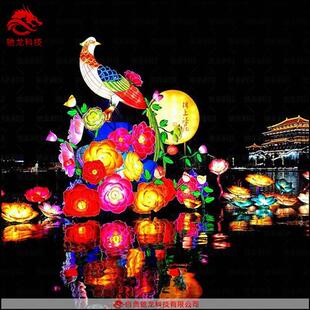 凤凰造型春节花灯大型孔雀彩灯定制夜游元 宵灯自贡灯会制作公司