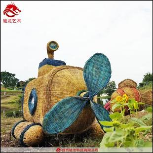 稻草人定制造型招财猫草雕制作农民丰收节稻草艺术节农耕文化定制