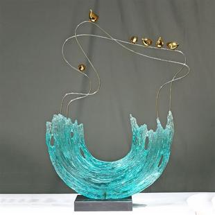 透明树脂抽象海浪雕塑样板房大理石底座树脂摆件大堂玄关装 饰品