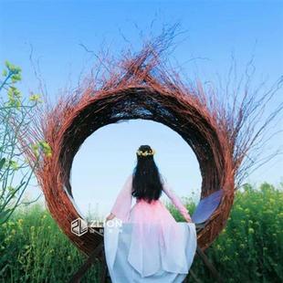 网红鸟巢吊椅户外巴厘岛秋千同款 大型吊床爱心打卡鸟巢落地定制款