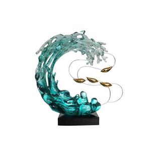 透明树脂浪花游鱼创意雕塑房地产售楼部酒店大堂玄关风生水起摆件