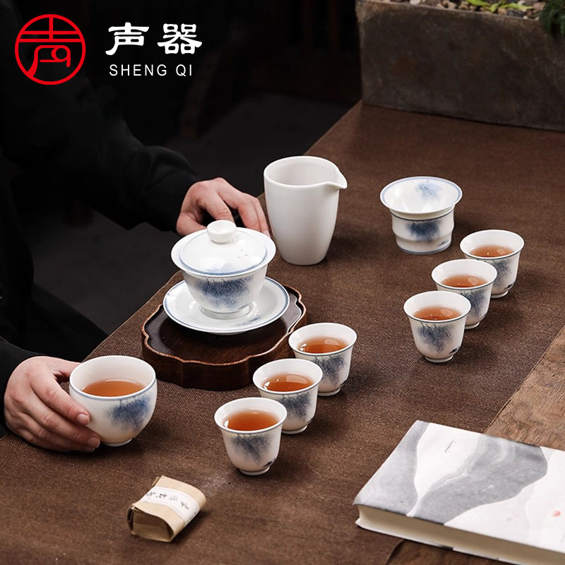 声器景德镇手绘青瓷茶具套组高端办公室会客泡茶功夫盖碗陶瓷礼盒