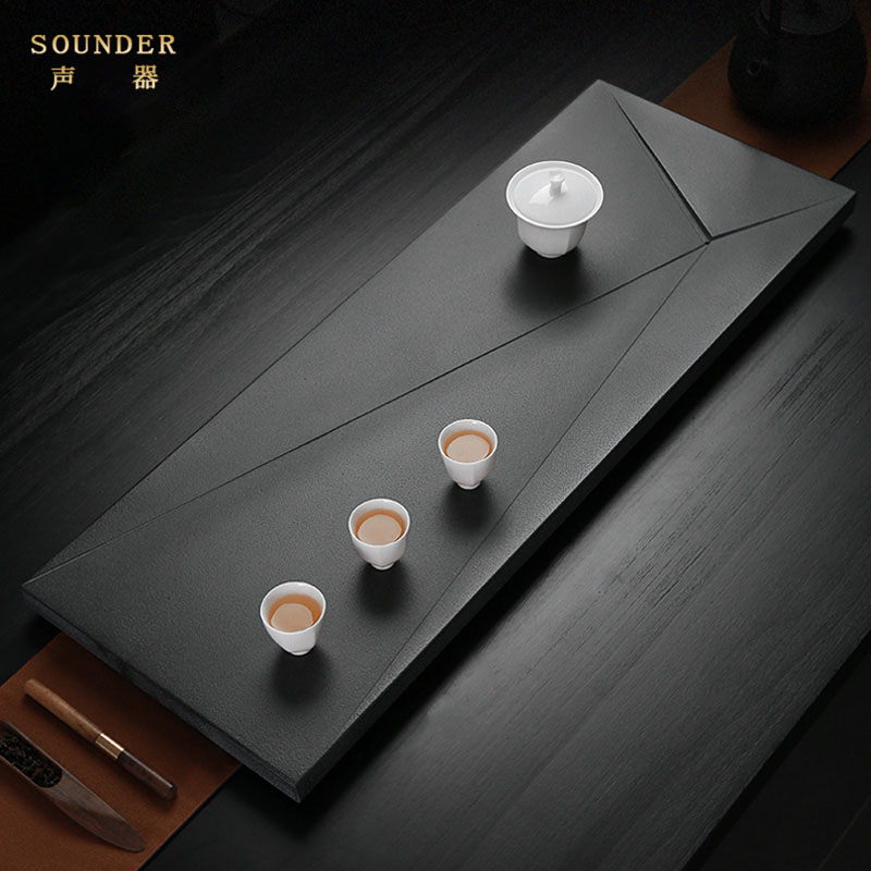 Sounder 高档乌金石茶盘家用轻奢现代排水式天然石材茶海新款托盘
