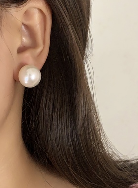 林允Fever同款大珍珠耳钉正圆强光纯银耳环复古高级感气质耳饰女