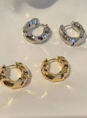 复古金色圆圈耳环欧美小众设计感耳圈法式极简ins通勤耳扣百搭款