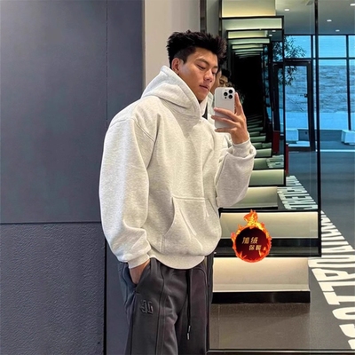 花灰色加绒卫衣男秋冬款