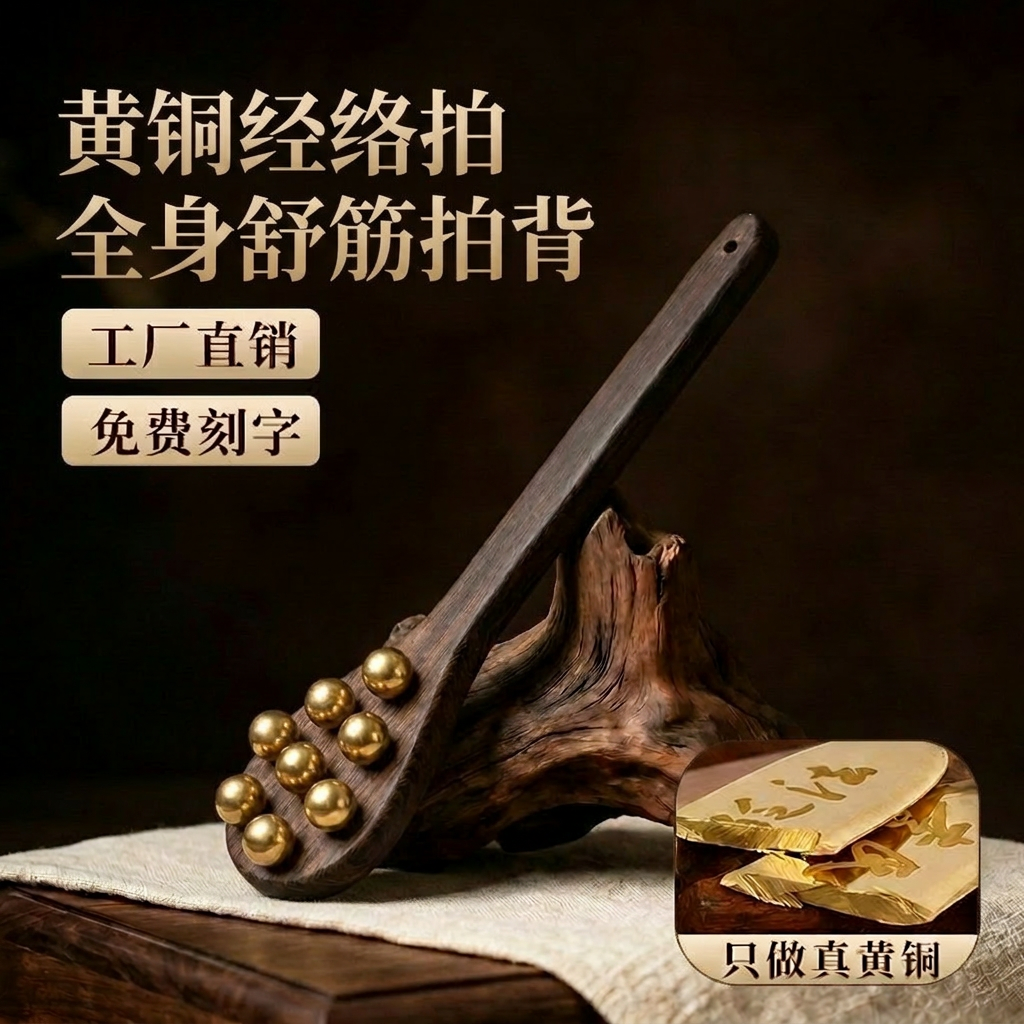 黄铜按摩敲背锤经络敲打锤拍八虚棒鸡翅木锤背肩颈板腿部神器养生