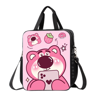 一包三用帆布袋初中小学生帆布轻便补习袋可爱草莓熊大容量防刮手提包儿童可斜跨高清图案双背包练习册书包简