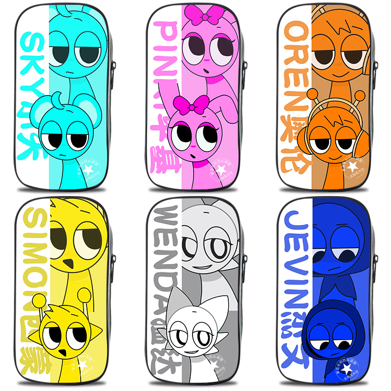 新款sprunki 节奏盒子大容量笔袋初中生高中生小学生铅笔袋平基奥伦小天文具盒多功能男孩子拉链帆布笔盒儿童