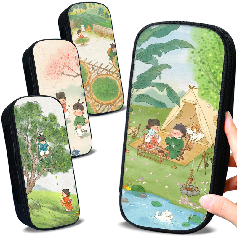 教材插画笔袋铅大容量笔盒文具盒文具袋高中生高颜值初中生男孩子小