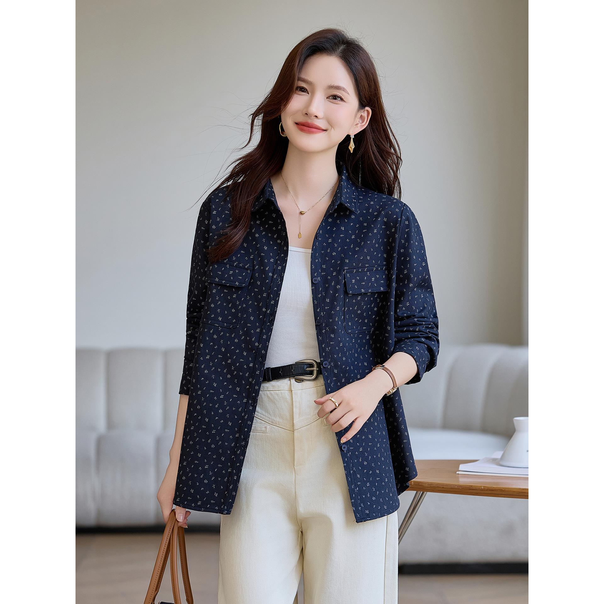 JOYIASS早秋独特超好看外套印花长款翻领衬衫外套2025新款宽松大