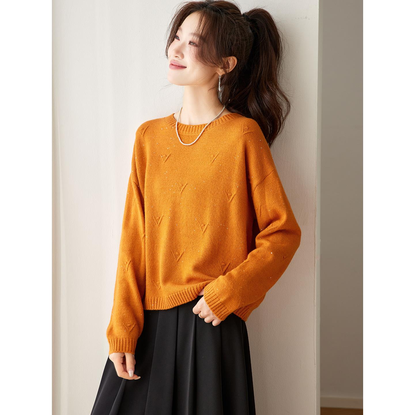 JOYIASS超好看圆领毛衣女秋冬2025年新款宽松慵懒风针织打底衫上