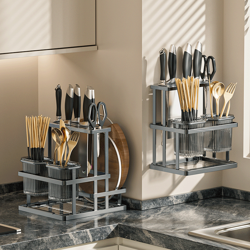 Flonal多功能厨房刀架筷子筒壁挂收纳架台面壁挂免打孔刀筷置物架