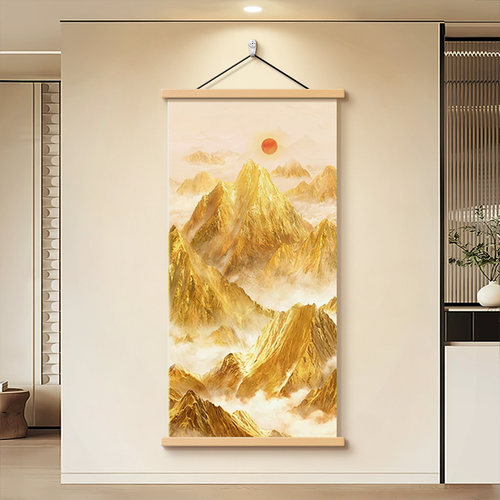 旭日东升入户门正对墙卷轴装饰画
